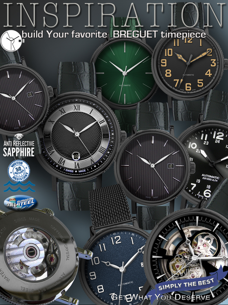 DO IT YOUR SELF KITS - BREGUET CASE BLACK, fit ETA-2824 + SW, STP